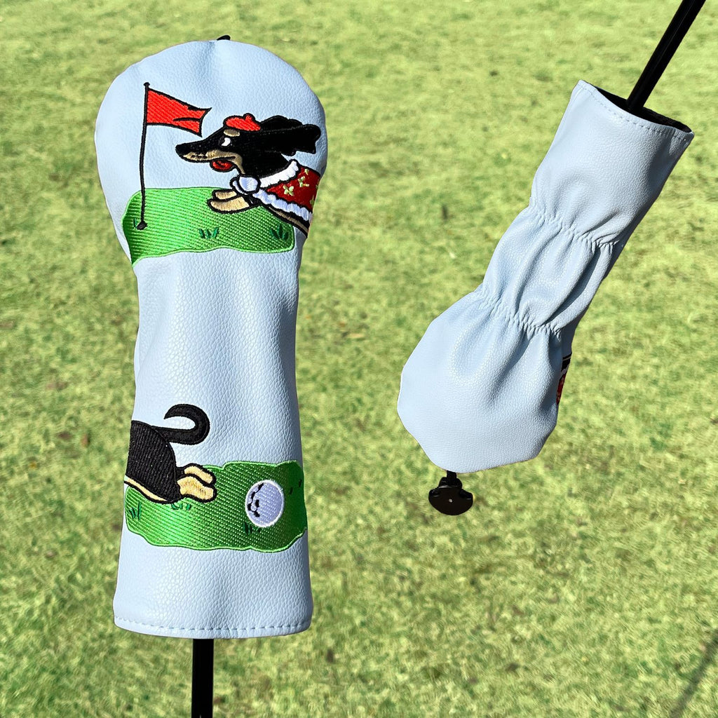 Funny Golf Head Covers Cute Puppy Golf Course Scene Embroidery