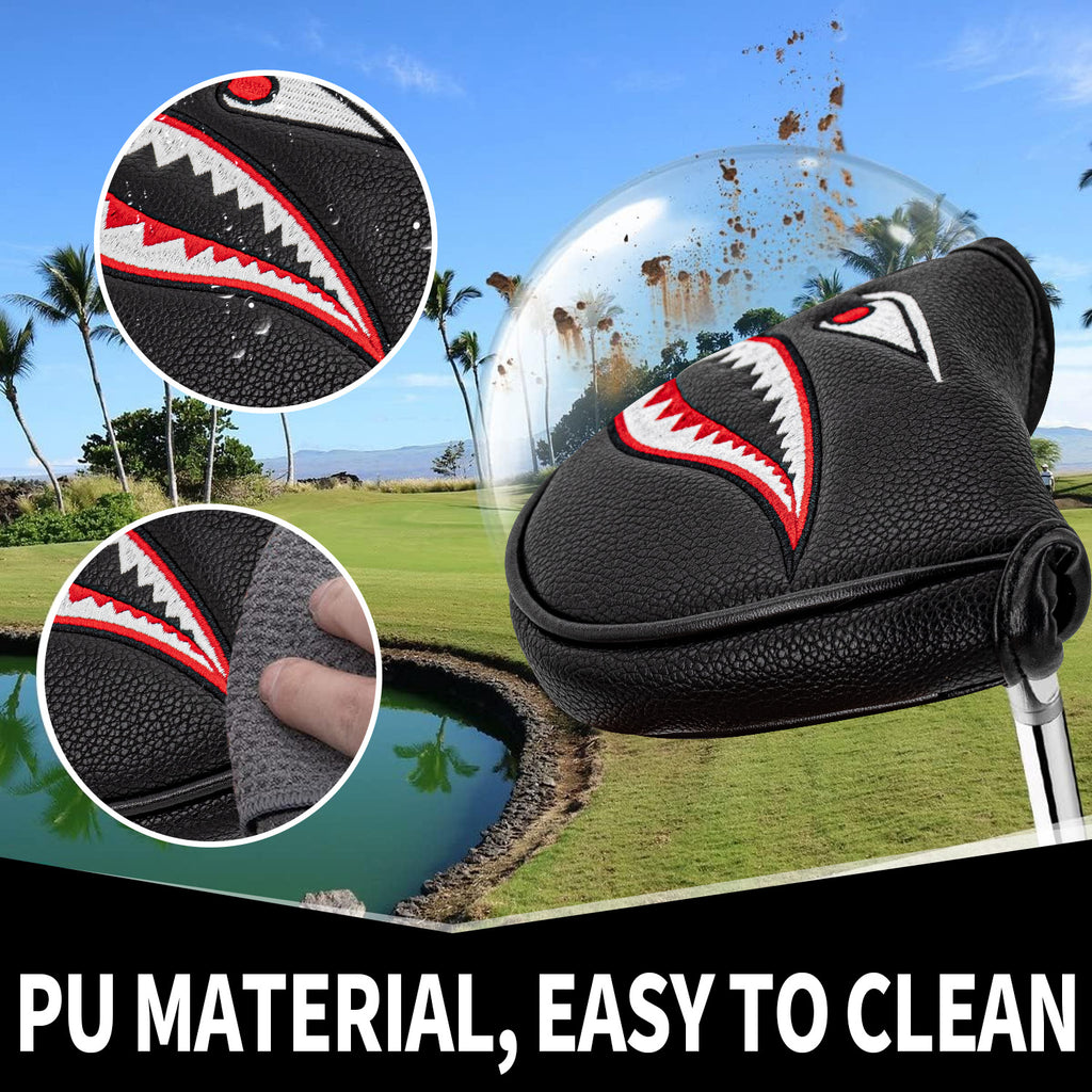 Shark Golf Club Mallet Putter Head Cover Leather Golf Clubs Headcovers