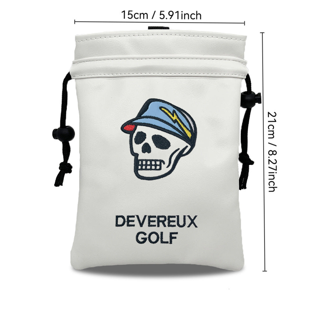 Golf Valuables Pouch skull with Drawstrings Leather Golf Tee Pouch