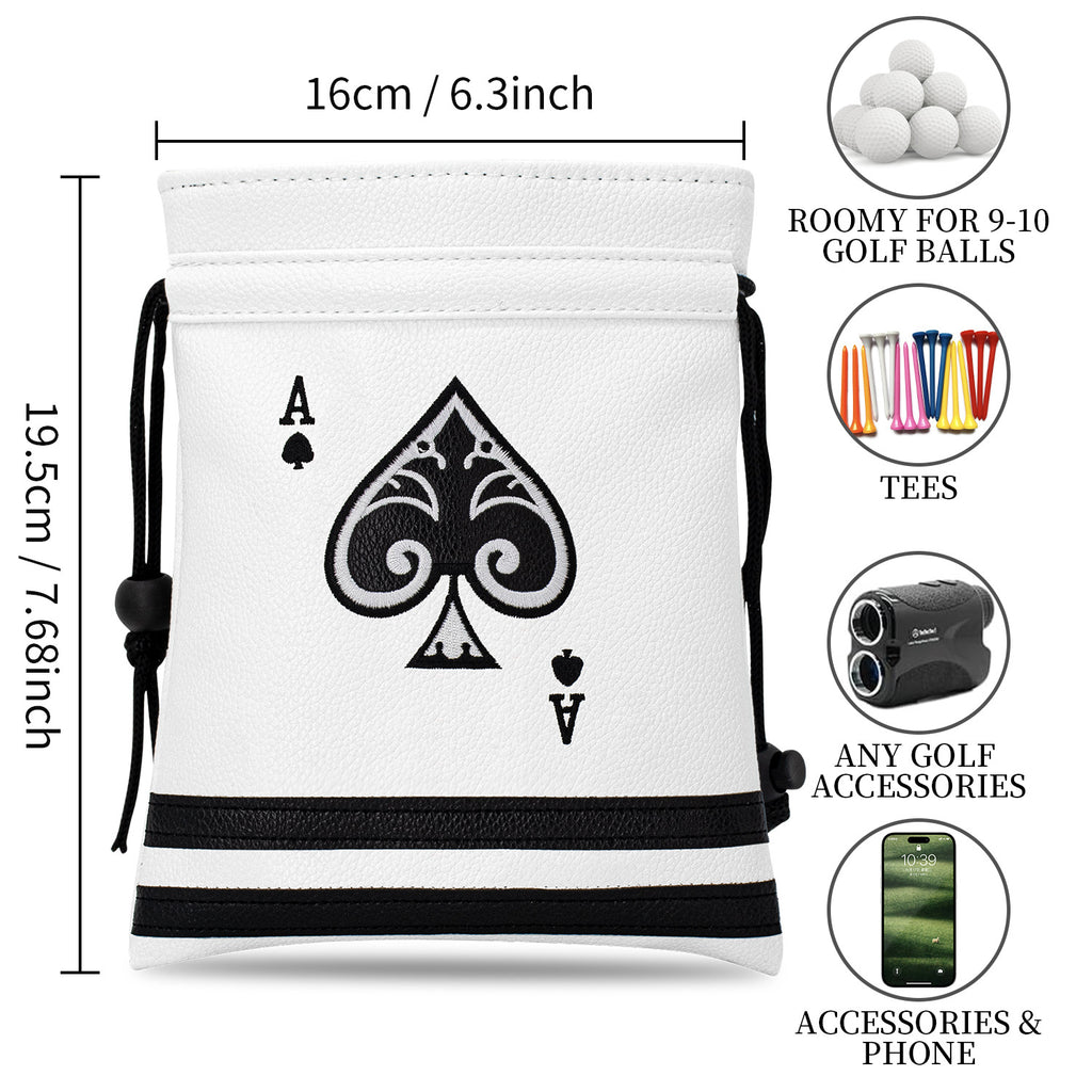 Ace of Spade Golf Valuables Bag with Drawstrings - Synthetic Leather Tee Pouch