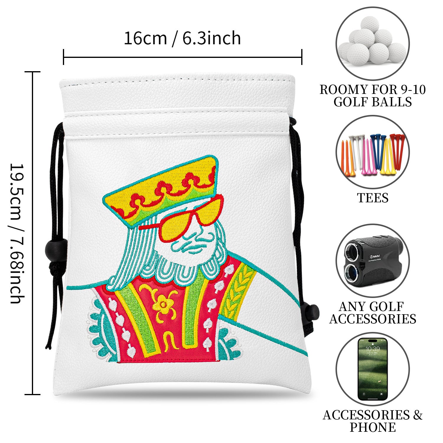 Golf Valuables Pouch Poker Embroidery Golf Pouch Bags with Drawstrings Leather Golf Tee Bag Pouchs