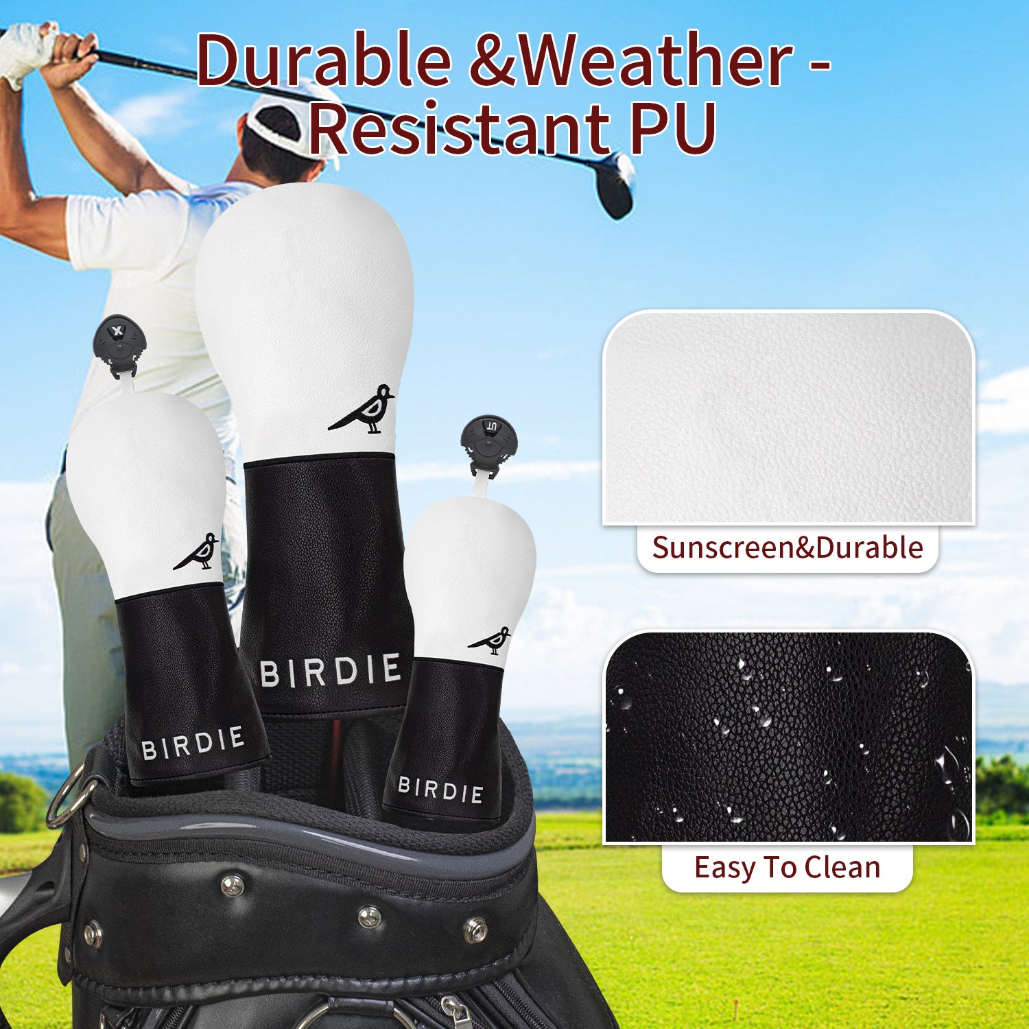 Birdie Embroidery Design Golf Club Headcovers Leather Wood Head Cover