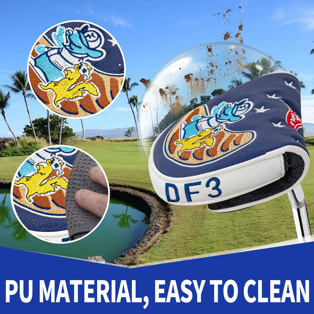 Square Putter Cover Cartoon Embroidery Pattern PU Leather Headcover