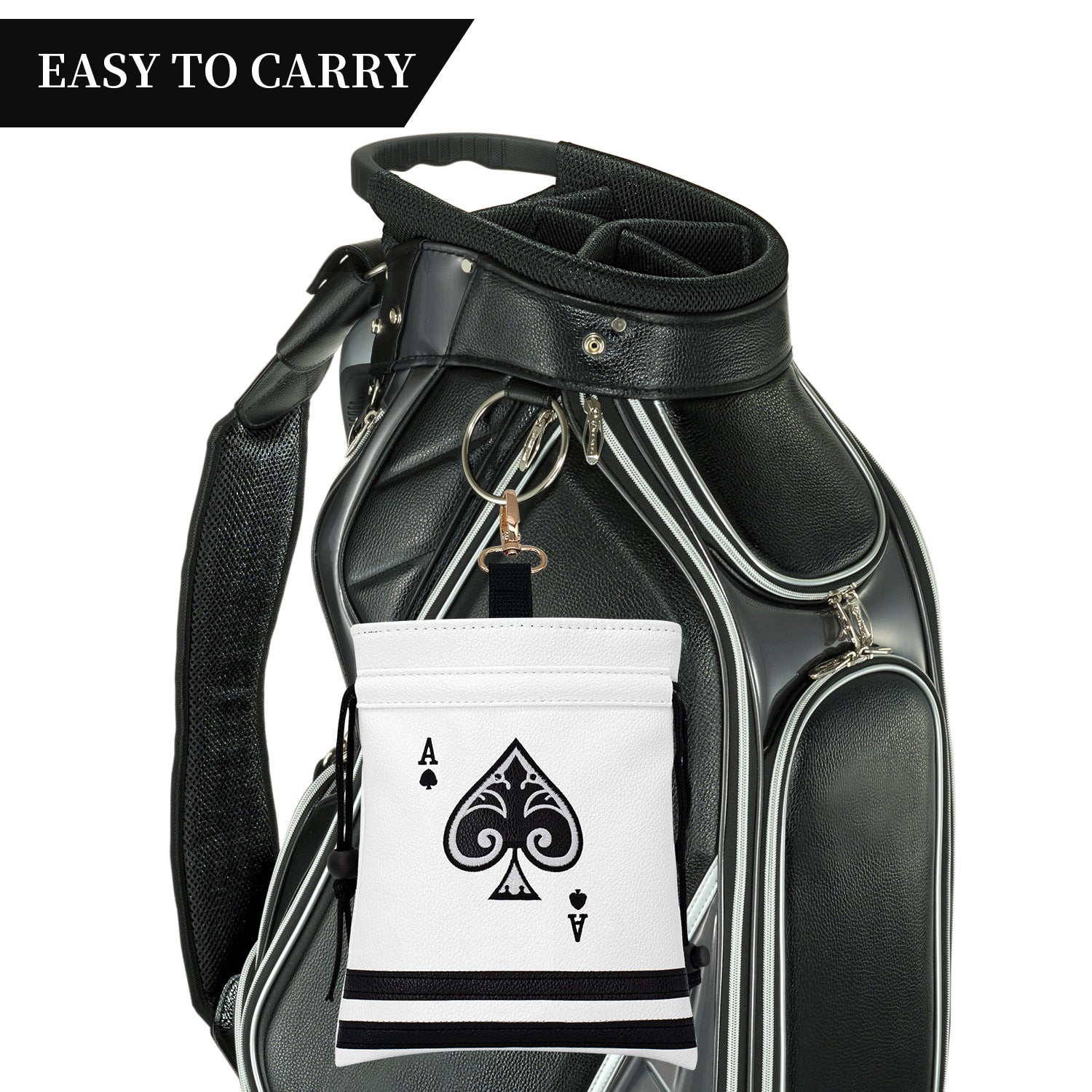 Ace of Spade Golf Valuables Bag with Drawstrings - Synthetic Leather Tee Pouch