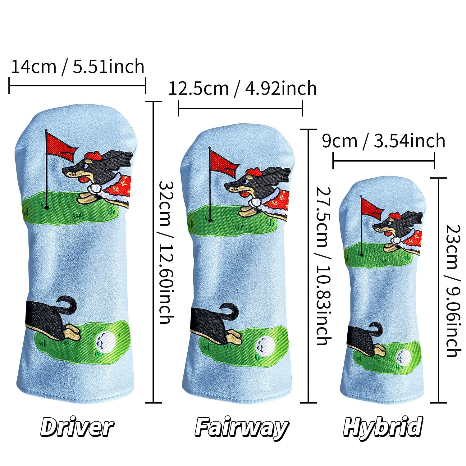 Funny Golf Head Covers Cute Puppy Golf Course Scene Embroidery