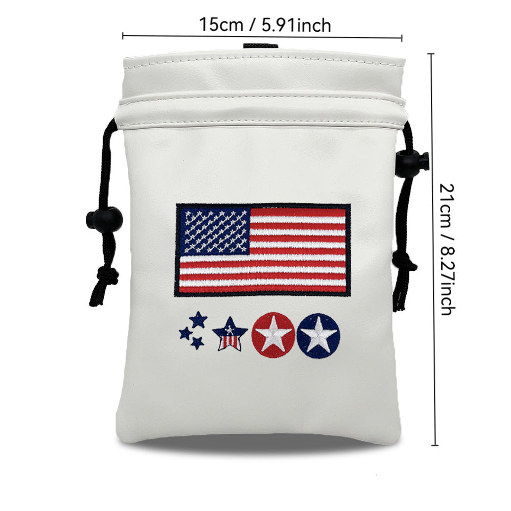 Golf Valuables Pouch USA skull embroidery Drawstring Bag