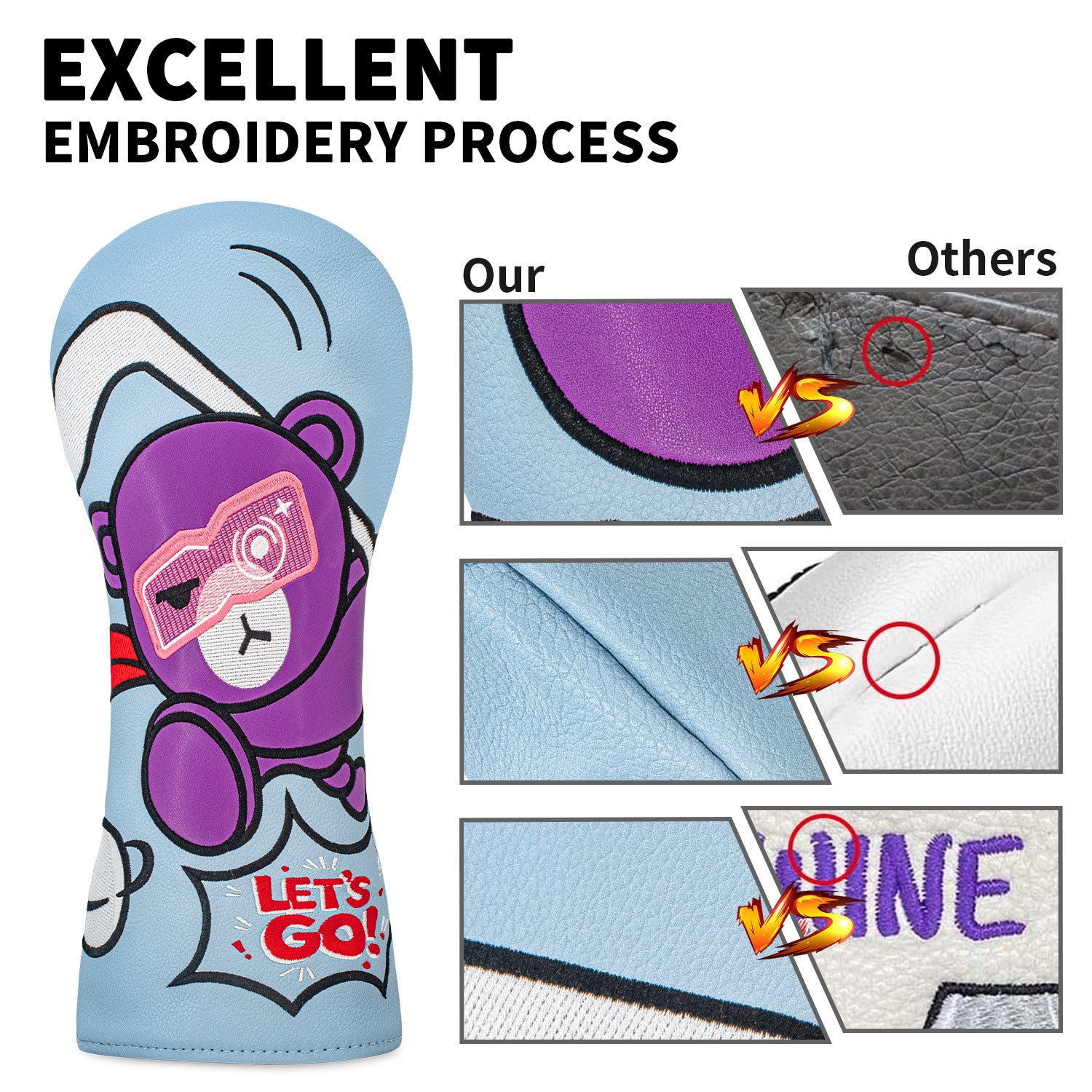 Cartoon Style Violent Bear Golf Club Head Covers