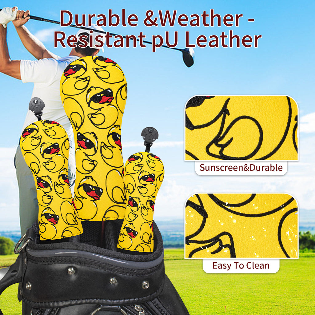 Animal Golf Covers Duckling in Sunglasses Premium Leather Golf Club Head Covers