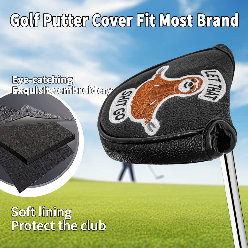 Golf Half Mallet Putter Cover Cartoon Embroidered Sloth  Magnetic Golf Head Covers