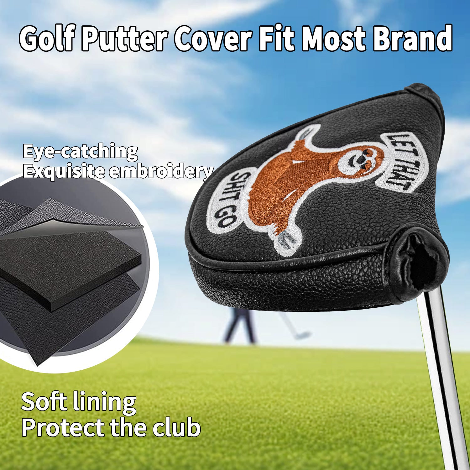 Golf Half Mallet Putter Cover Cartoon Embroidered Sloth  Magnetic Golf Head Covers