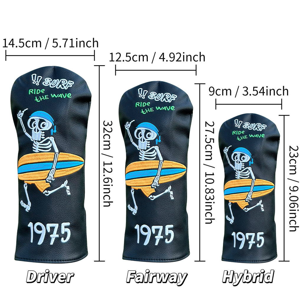 Surfing Skull Golf Club Head Covers  Personalized 1975 Retro Style