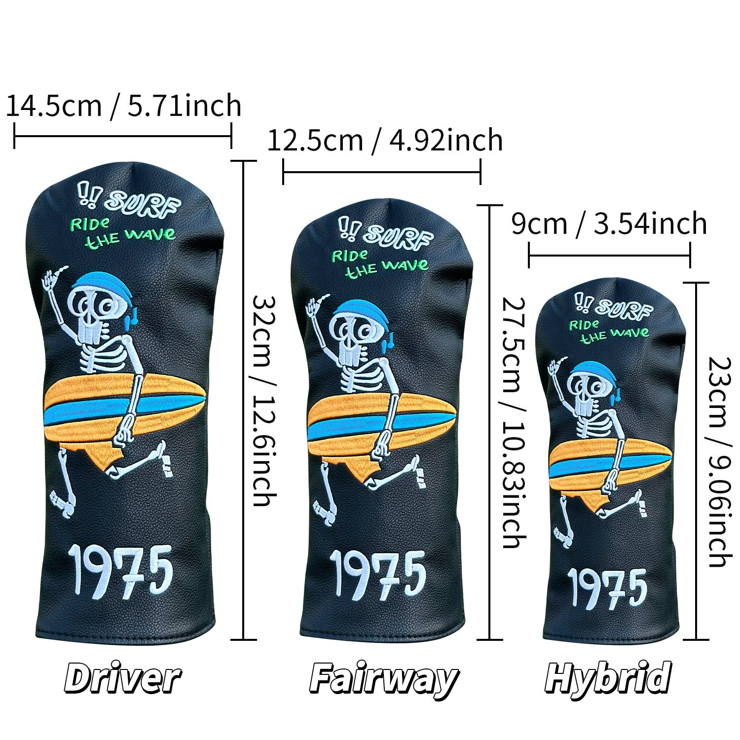 Surfing Skull Golf Club Head Covers  Personalized 1975 Retro Style