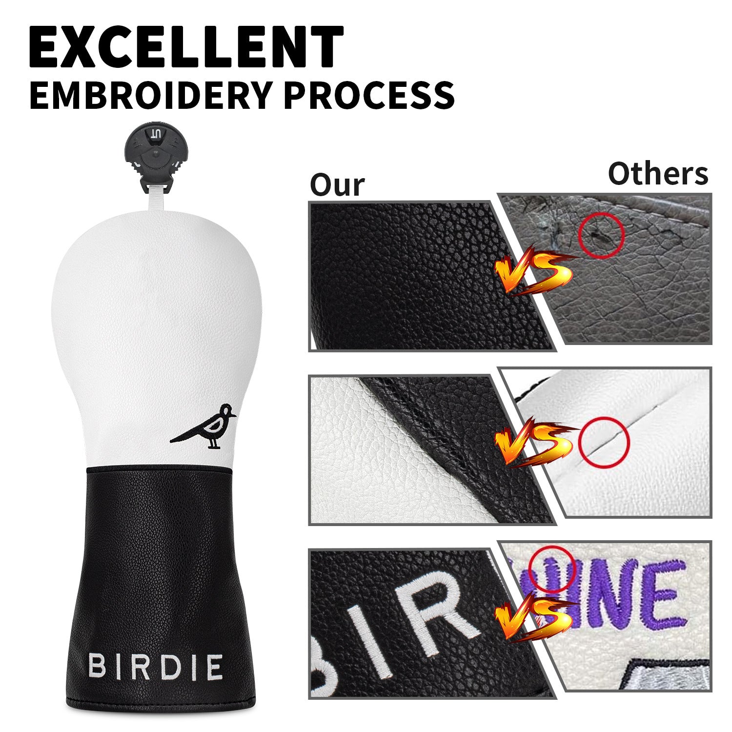 Birdie Embroidery Design Golf Club Headcovers Leather Wood Head Cover