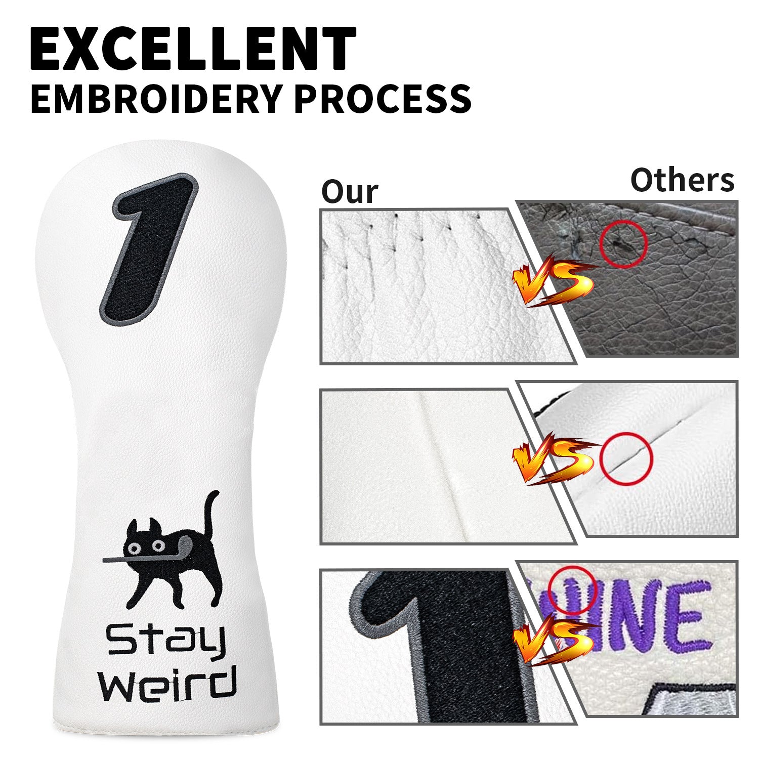 Fun Cat Golf Head Covers Premium PU Leather