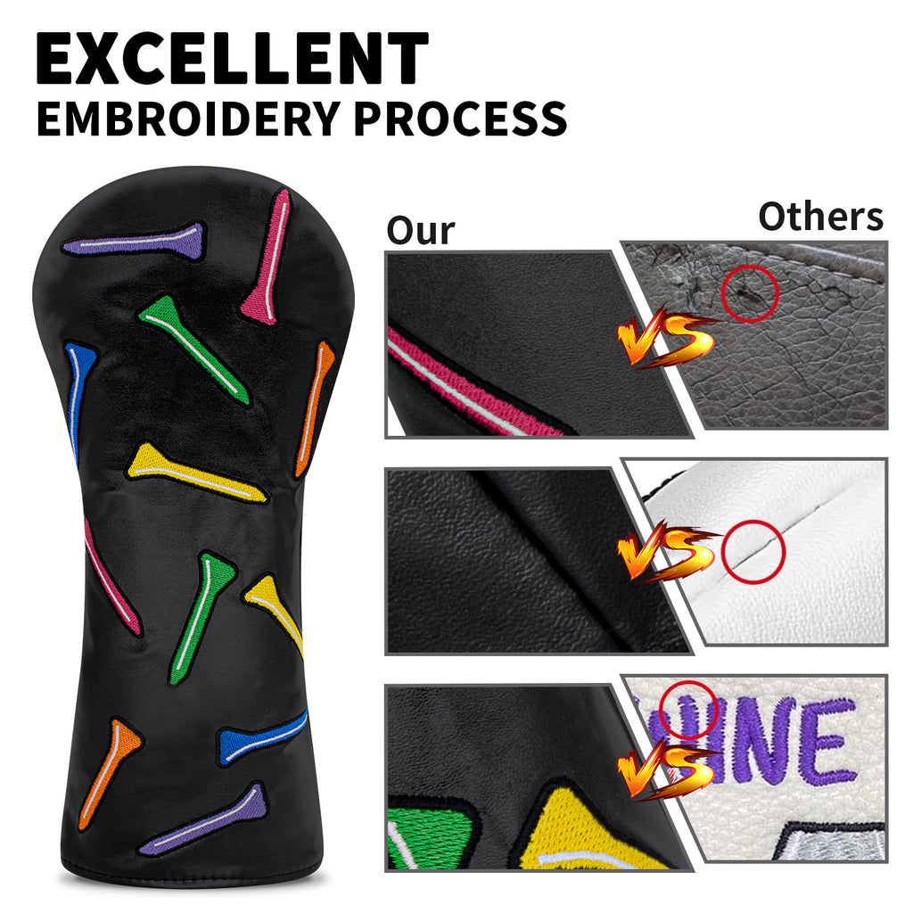 Colorful Golf Tees Custom Embroidered Golf Head Covers