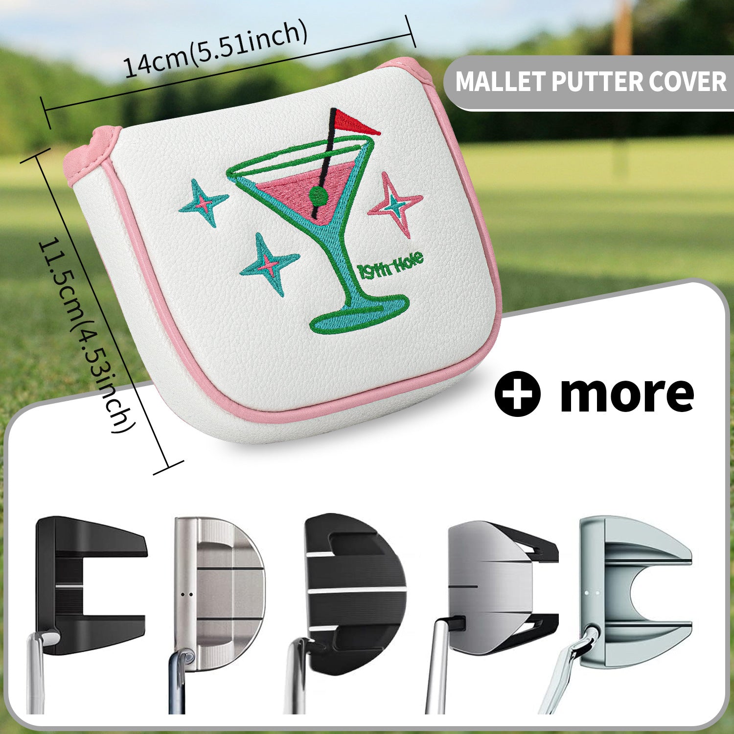 Pink Embroidered Wine Glass golf putter headcovers