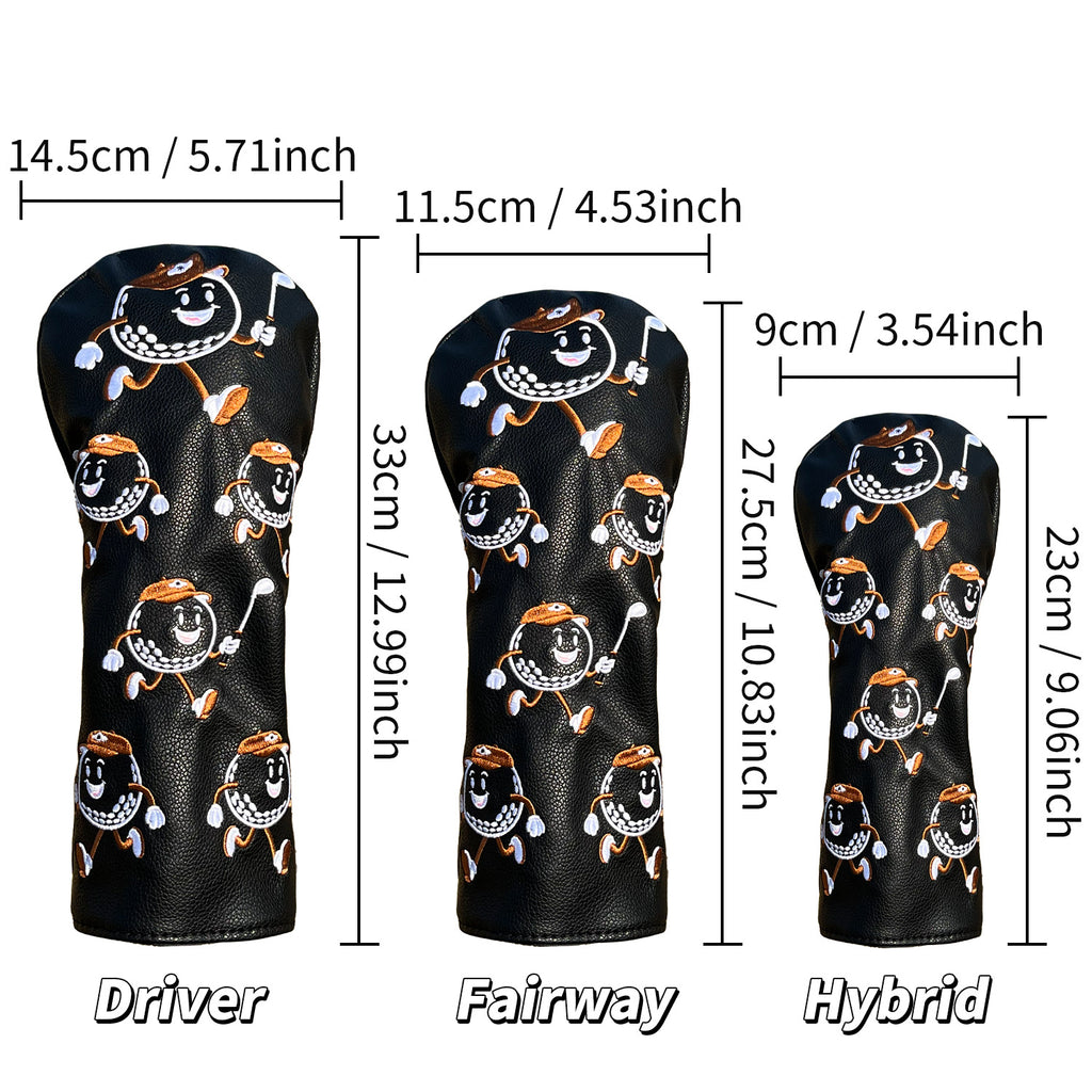 Cartoon Golf Ball Embroidery Personalised Golf Head Covers