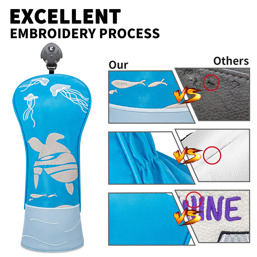 Awesome Golf Headcovers Blue Sea Turtle Embroidery Gift for Men Women