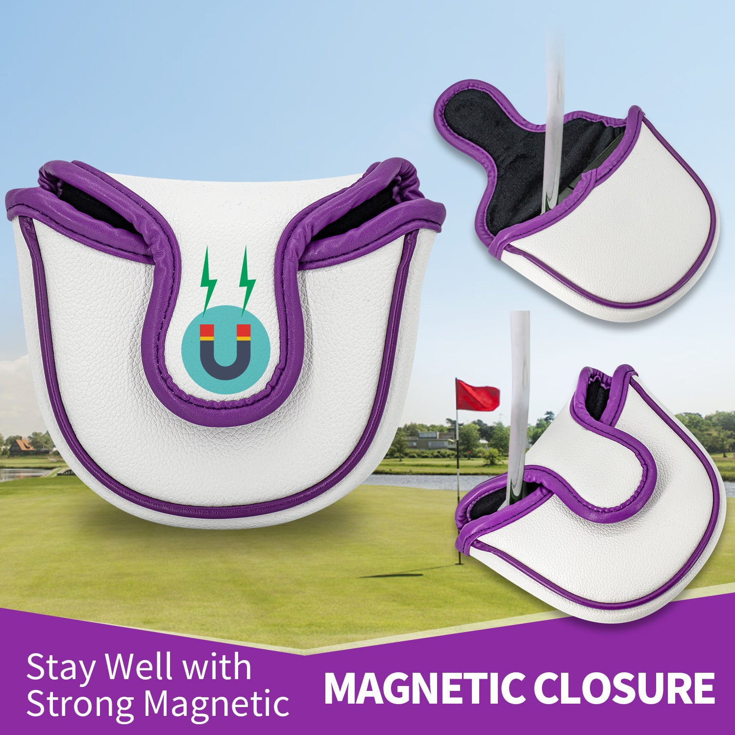 Fruit embroidery Golf Mallet Putter Cover Square Mallet Putter Cover with Strong Magnetic Closure