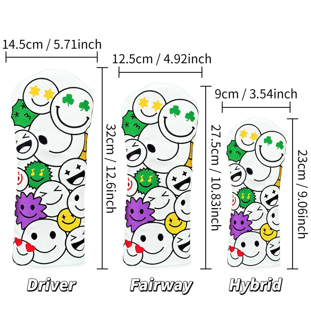Cartoon Smiley Face Doodle Golf Club Head Covers