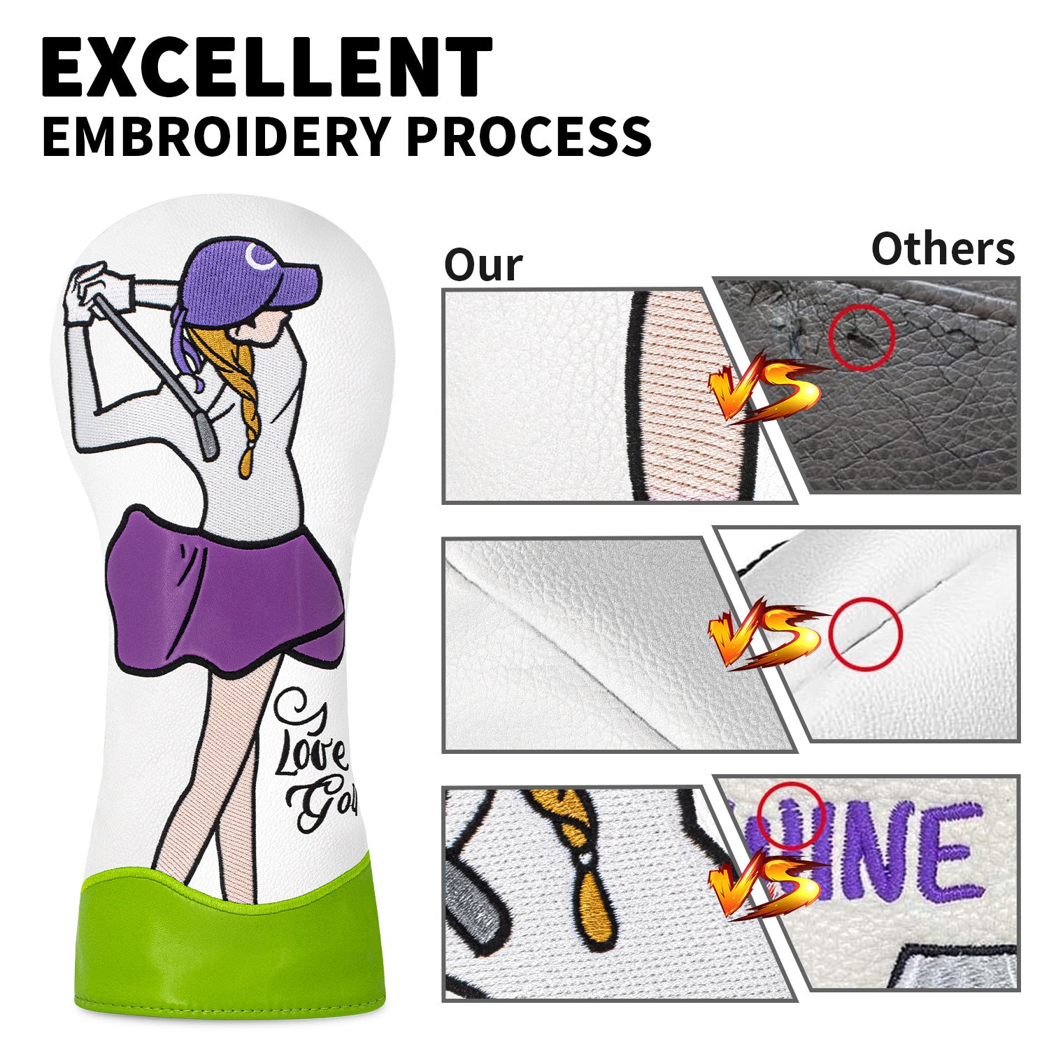 Cartoon Sporty Girl Golf Club Head Covers, Ideal Christmas Gifts for Women