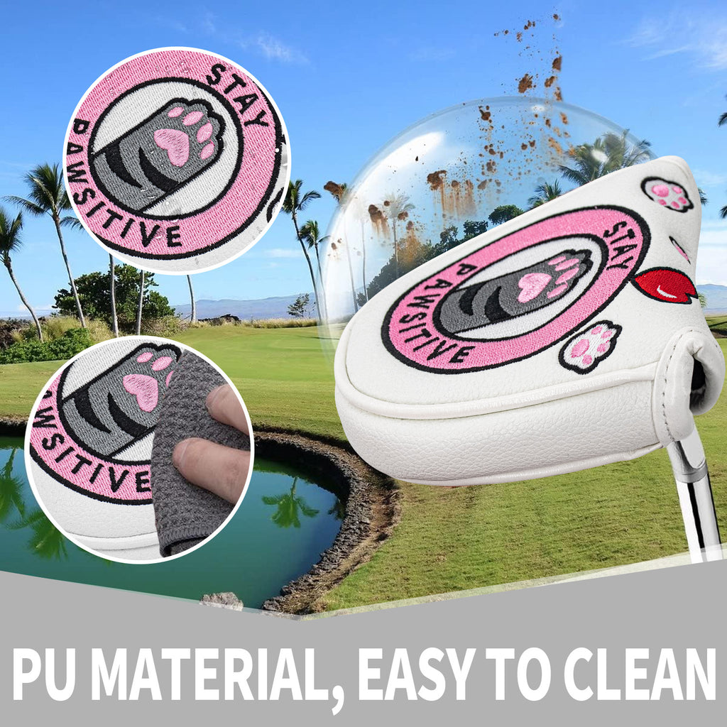 Putter Cover Magnetic Square Mallet Putter Head Cover Elegant  cute cat paw embroidery