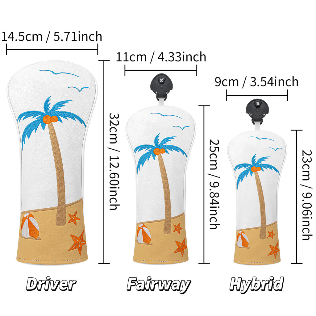 Beach Palm Tree Leather Golf Club Head Covers