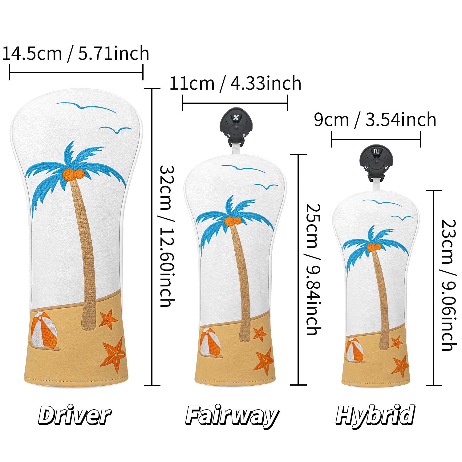 Beach Palm Tree Leather Golf Club Head Covers