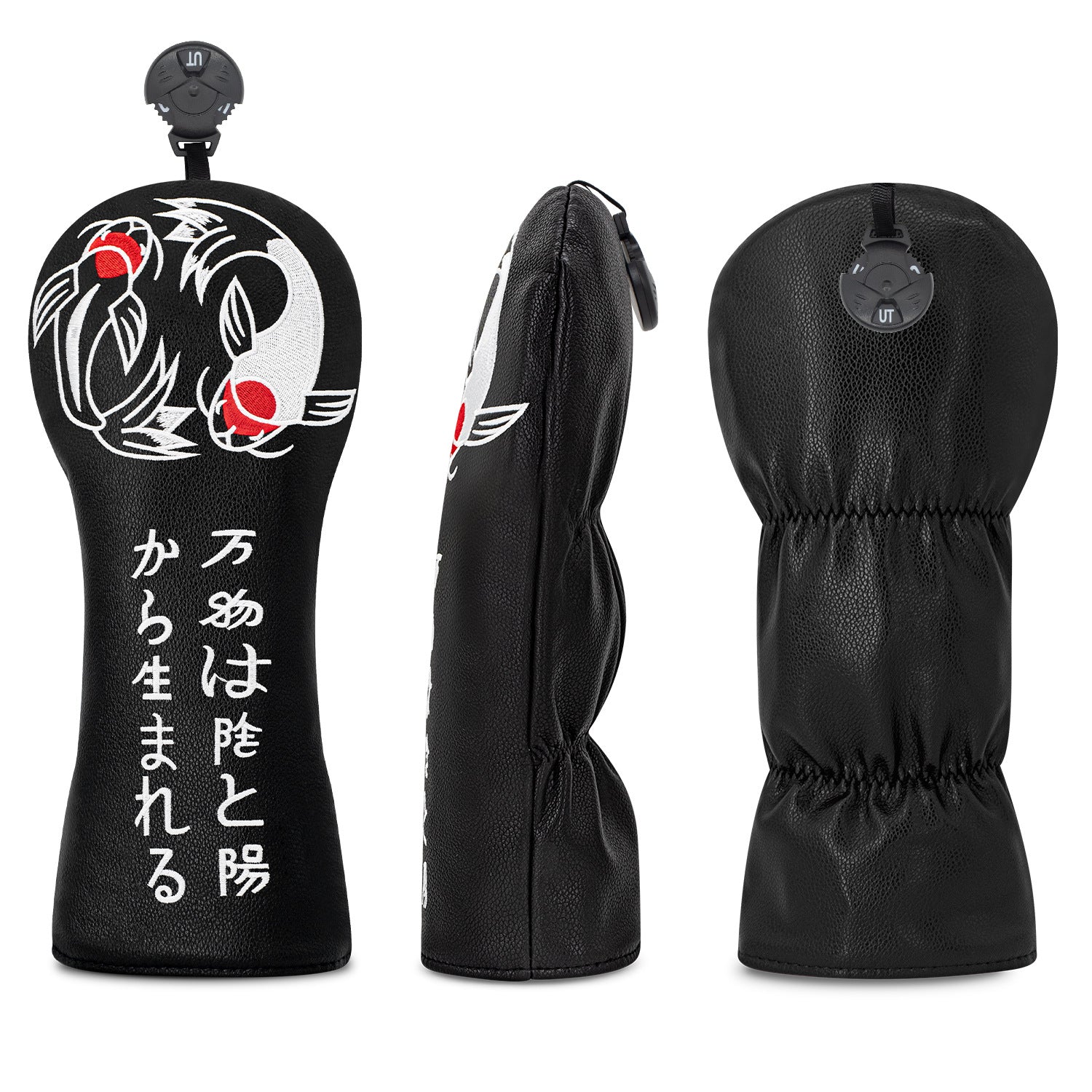 Golf Head Covers Koi Fish Embroidery PU Leather Premium Gift for Men Women