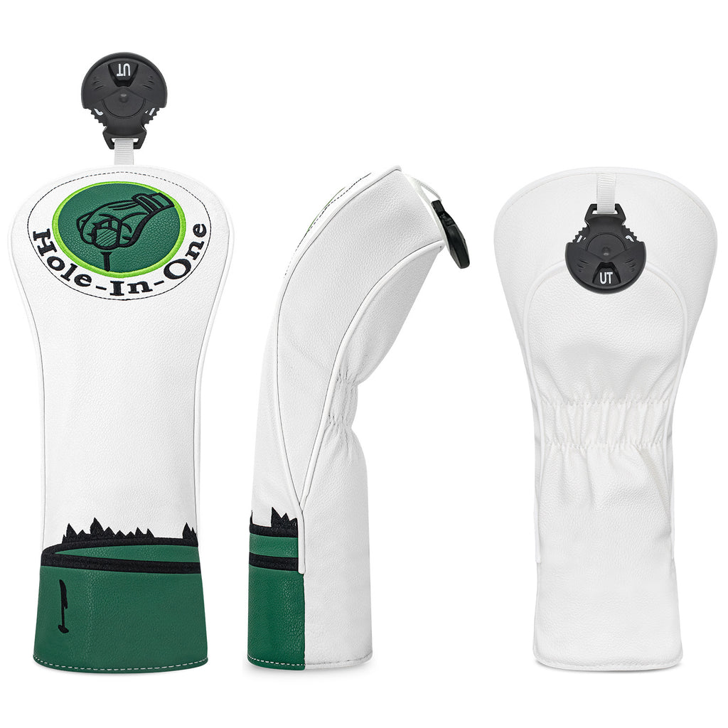 Hole-in-one Logo Embroidered Golf Head Covers Pu Leather Golf Accessories