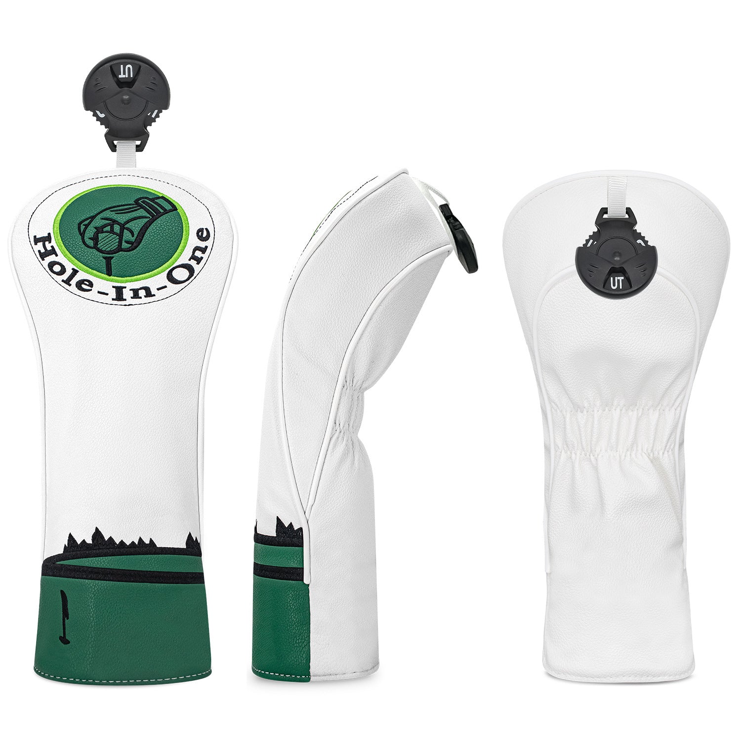 Hole-in-one Logo Embroidered Golf Head Covers Pu Leather Golf Accessories