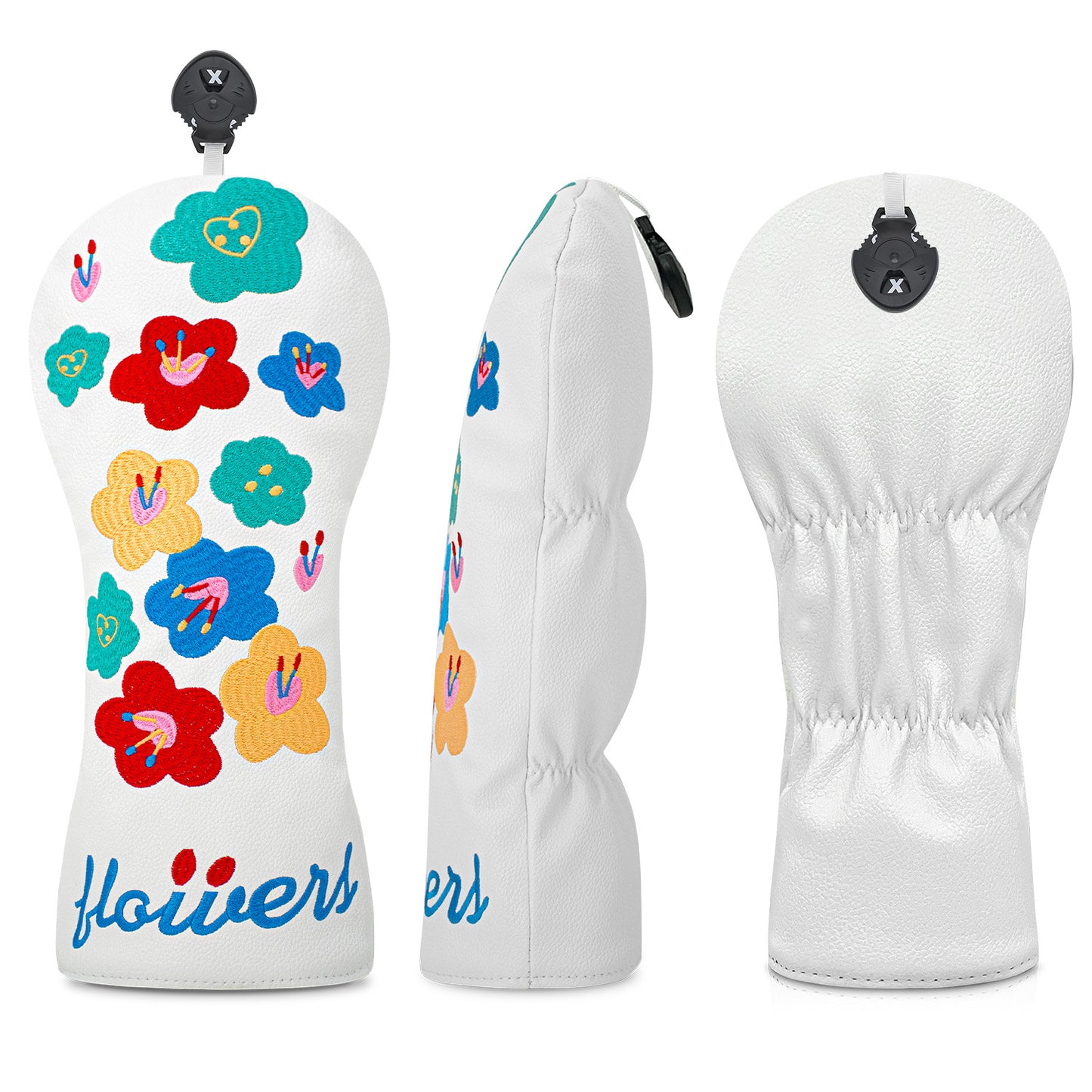 Floral embroidery Golf Club Covers Driver Headcovers Fairway 3 Wood Headcover Hybrid Cover Faux Leather Rescue Headcovers Golf Head Covers for Most Brand