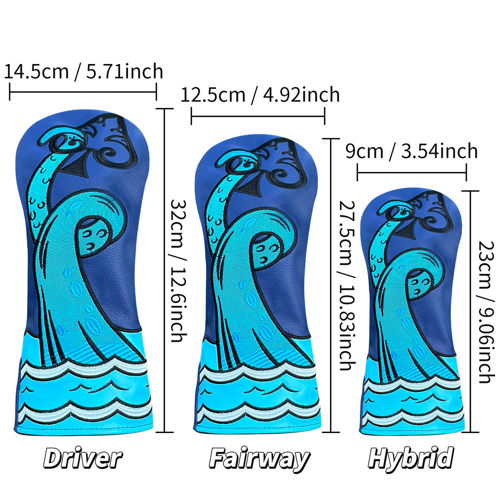 Blue Wave Embroidered Golf Club Head Covers