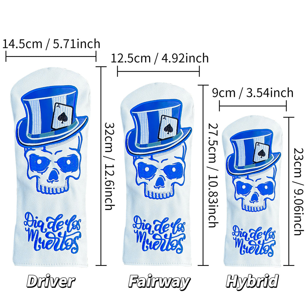 New Blue Skull Embroidered Golf Driver Head Covers