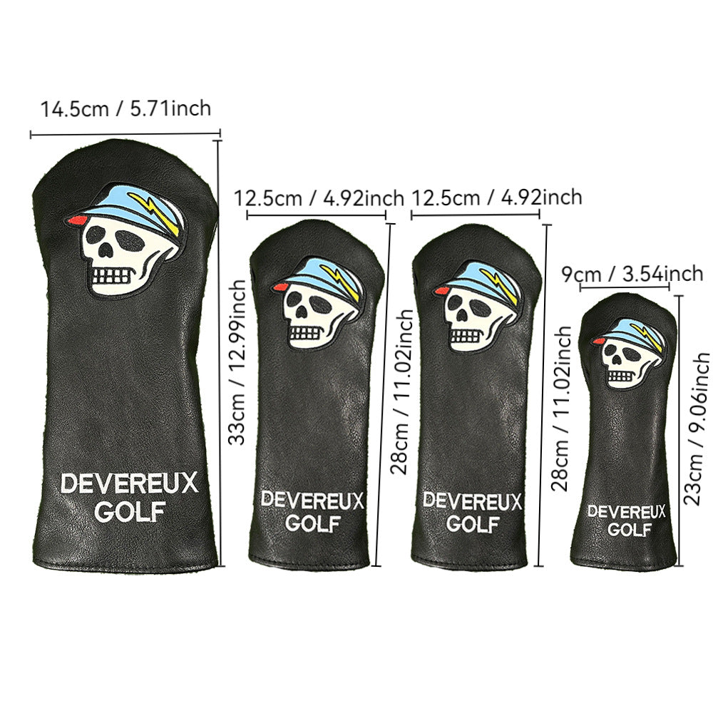 Black Golf Club Covers Skull Embroidery Driver Headcover Fairway 3 Wood Headcover Hybrid Headcover for Your Selection fits for All Brands