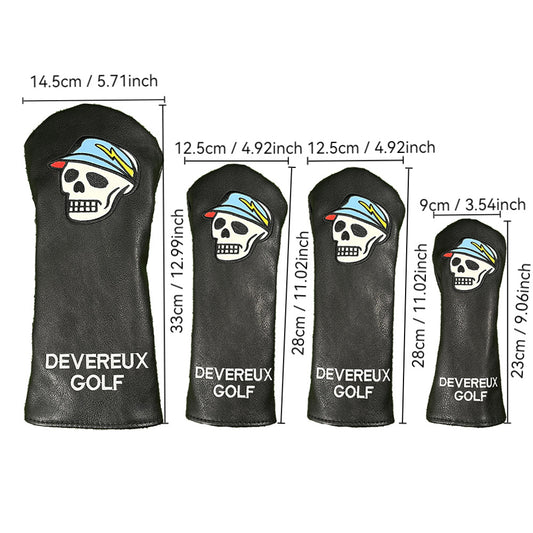 Black Golf Club Covers Skull Embroidery Driver Headcover Fairway 3 Wood Headcover Hybrid Headcover for Your Selection fits for All Brands