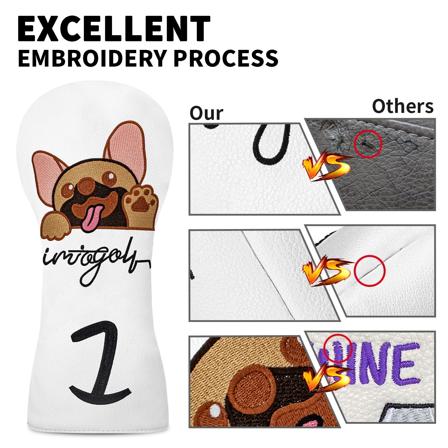 Cartoon Embroidered Dog Golf Wood Club Head Covers