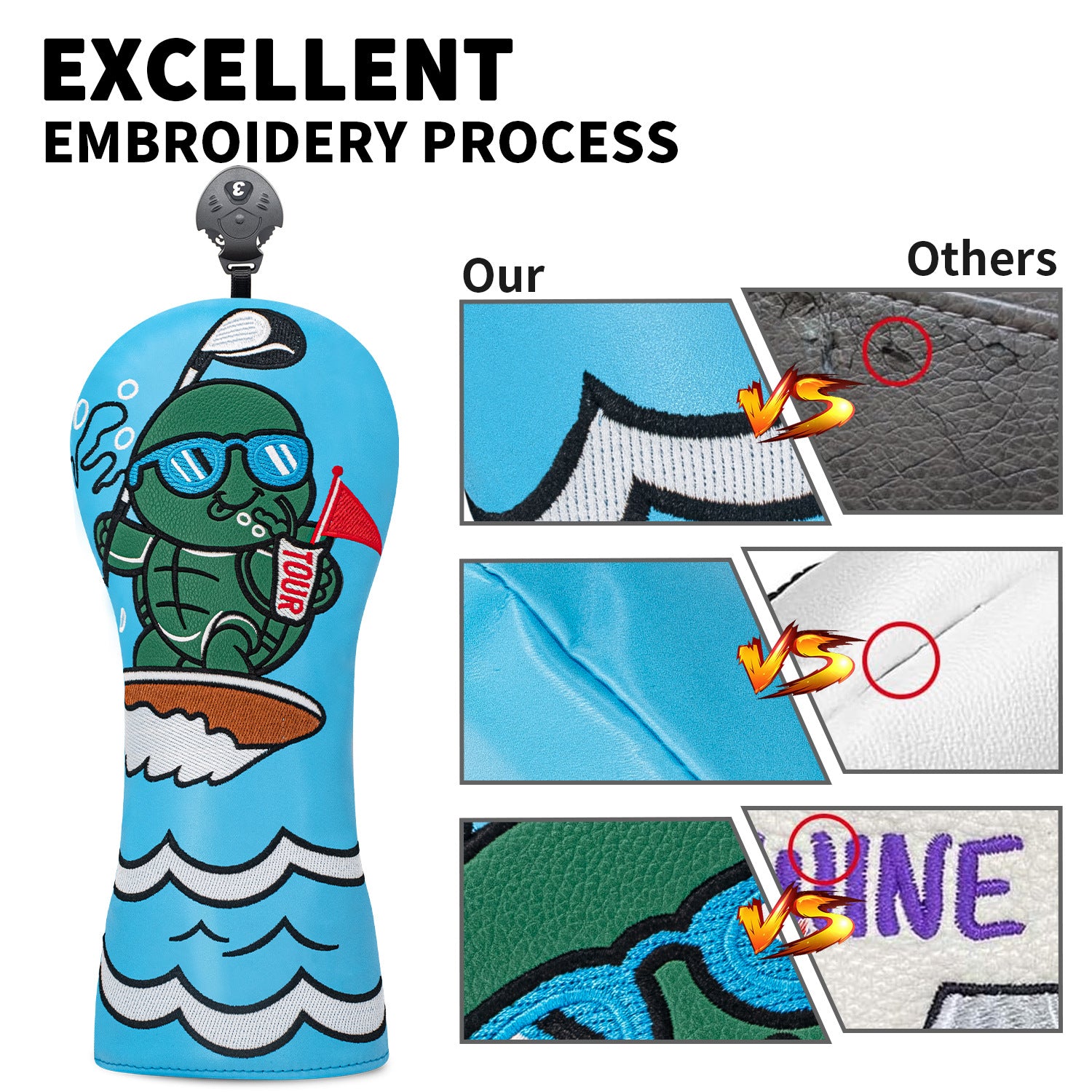 Golf Club Covers for Woods  Anime Turtle Embroidery PU Leather Premium