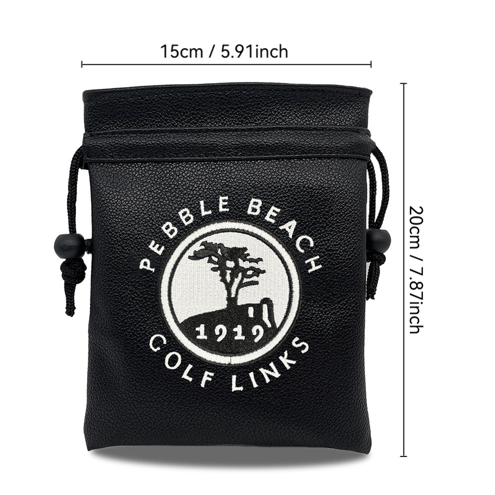 Golf Pouch bag 1919 tree embroidery Drawstrings - Synthetic Leather Tee Pouch