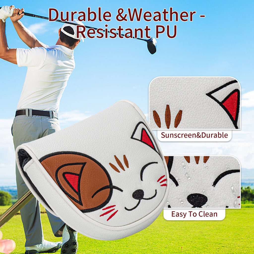Golf Kitty Head Cover Golf Club White Leather Headcovers