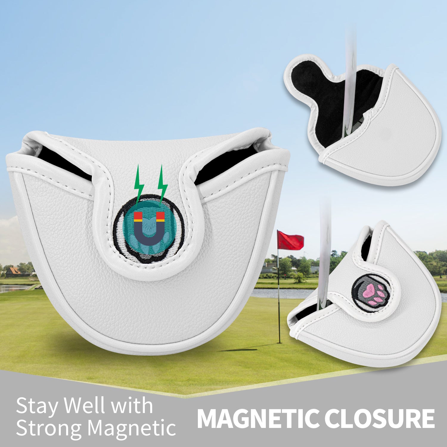 Putter Cover Magnetic Square Mallet Putter Head Cover Elegant  cute cat paw embroidery