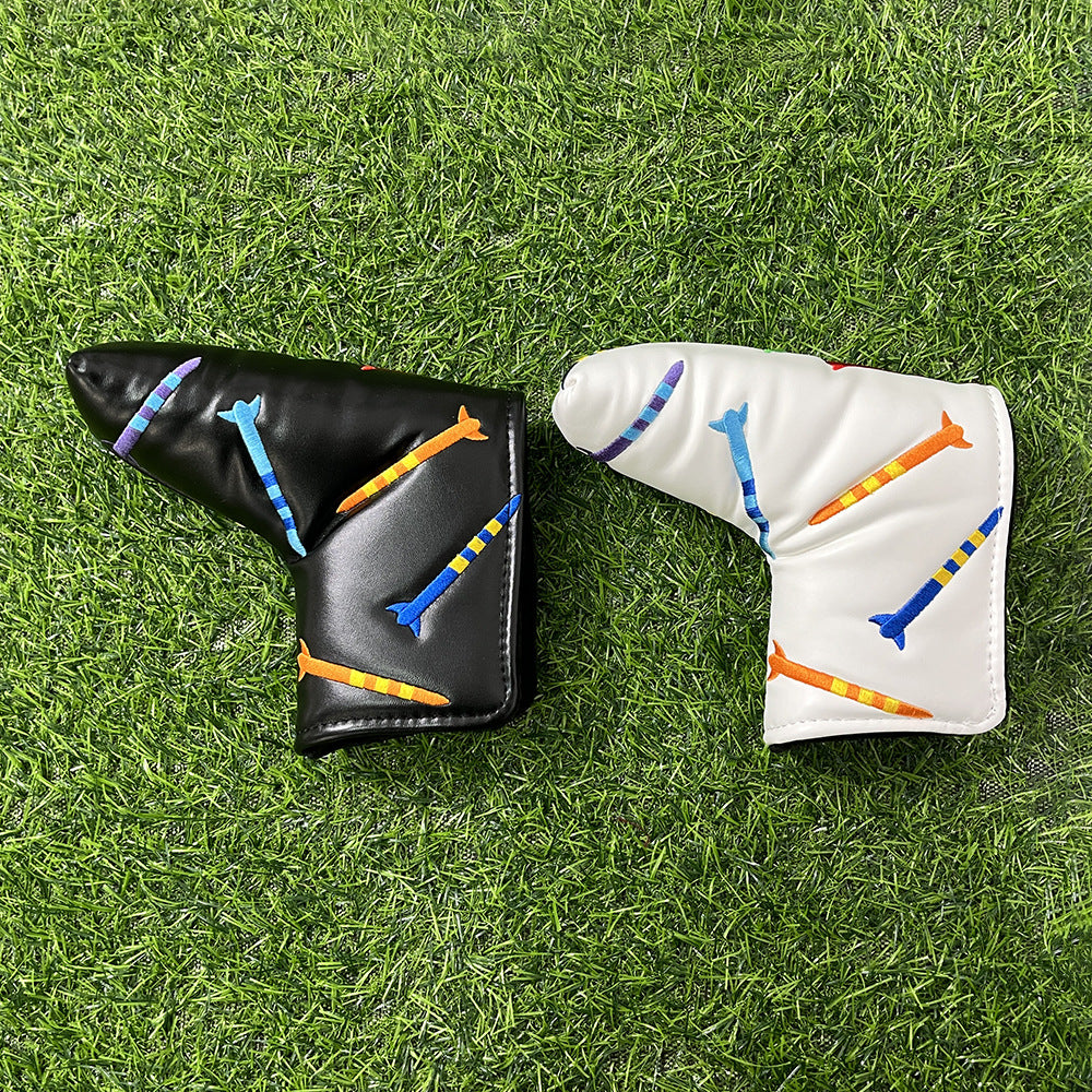 Playful rocket embroidery putter covers