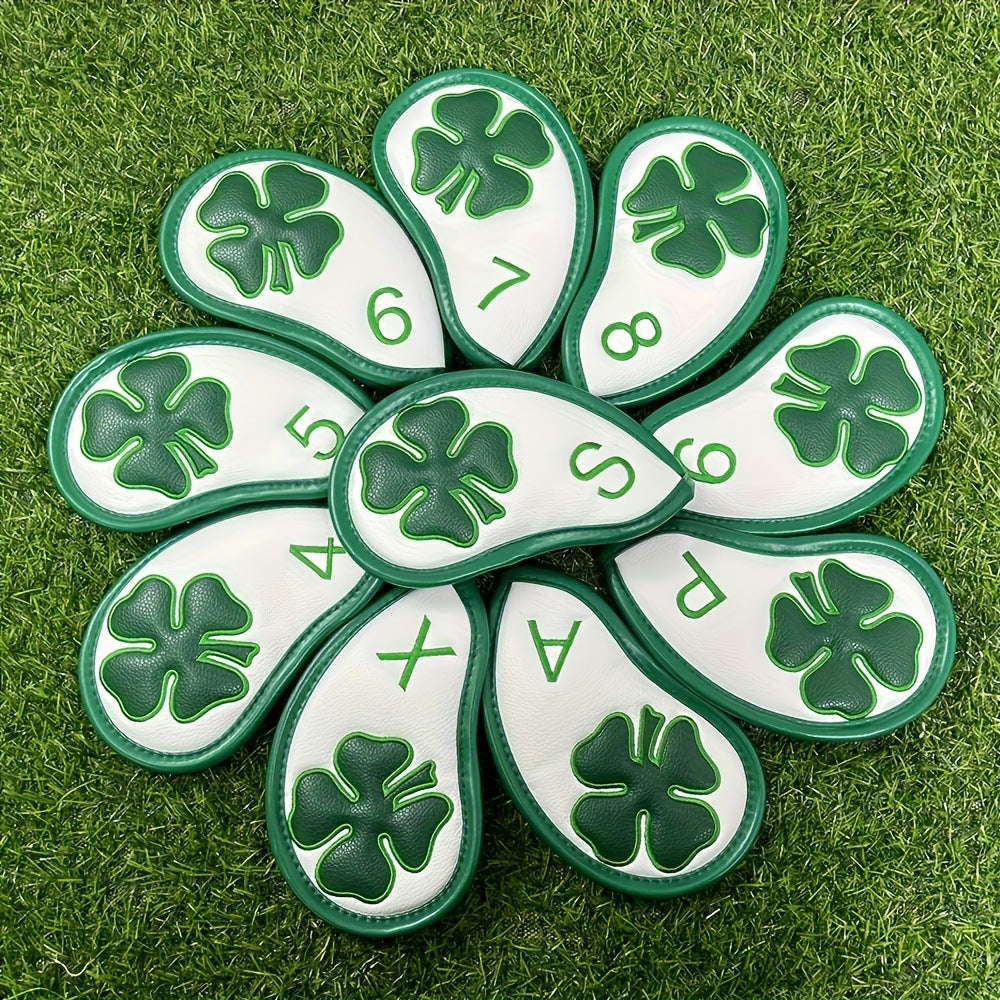 Golf Iron Covers for Golf Clubs 10pcs Golf Iron Headcovers Lucky Clover Golf Club Head Covers for Iron with Magic Tape Fit All Brands