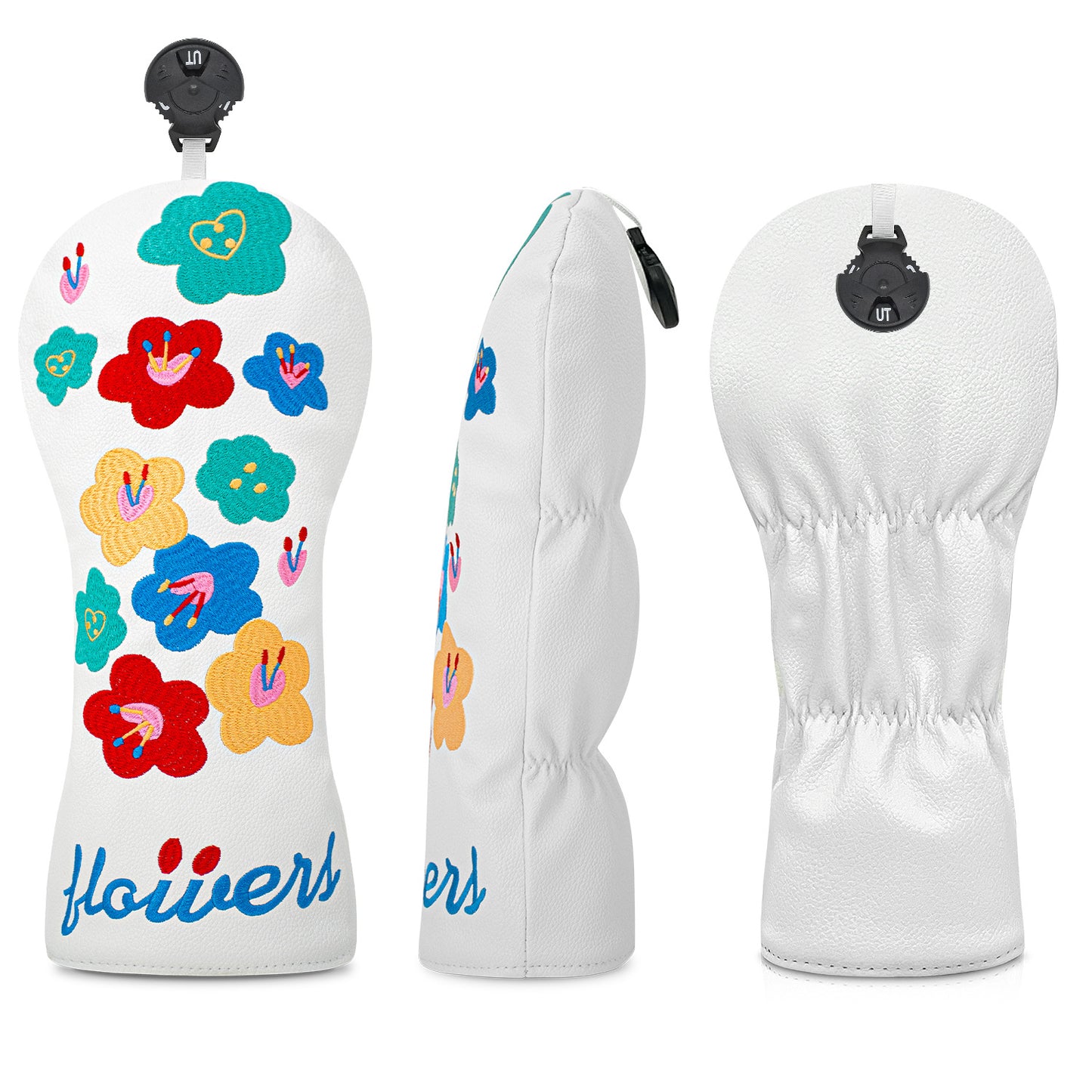 Floral embroidery Golf Club Covers Driver Headcovers Fairway 3 Wood Headcover Hybrid Cover Faux Leather Rescue Headcovers Golf Head Covers for Most Brand