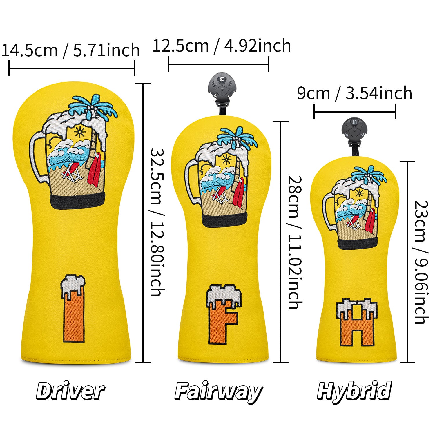 Beer & Coconut Embroidery Vacation-Style Golf Club Head Covers