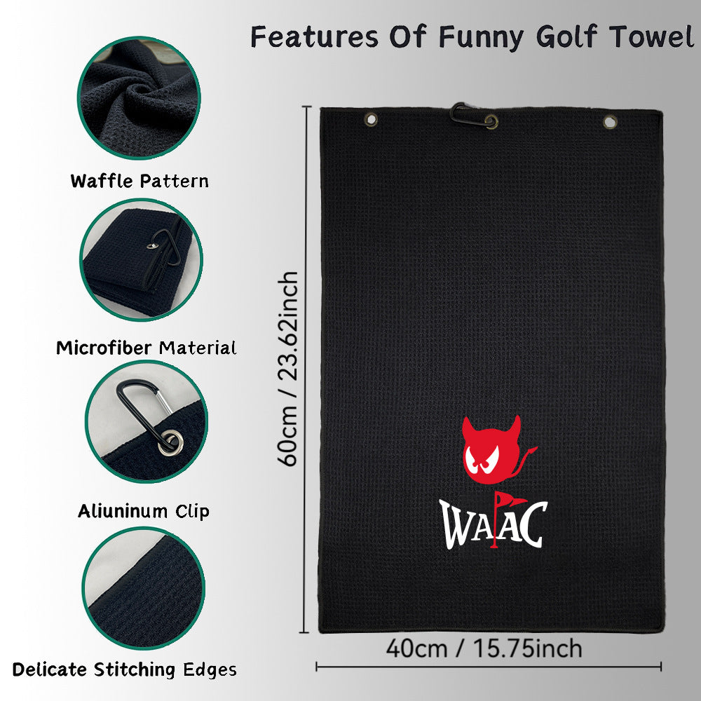 Funny Golf Towel Little Devil Embroidery for Golf Bags with Clip
