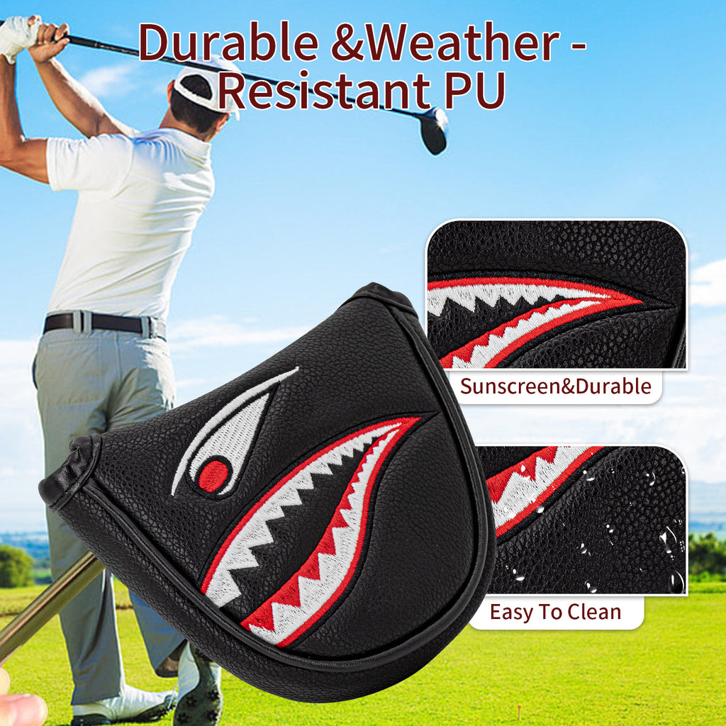 Shark Golf Club Mallet Putter Head Cover Leather Golf Clubs Headcovers