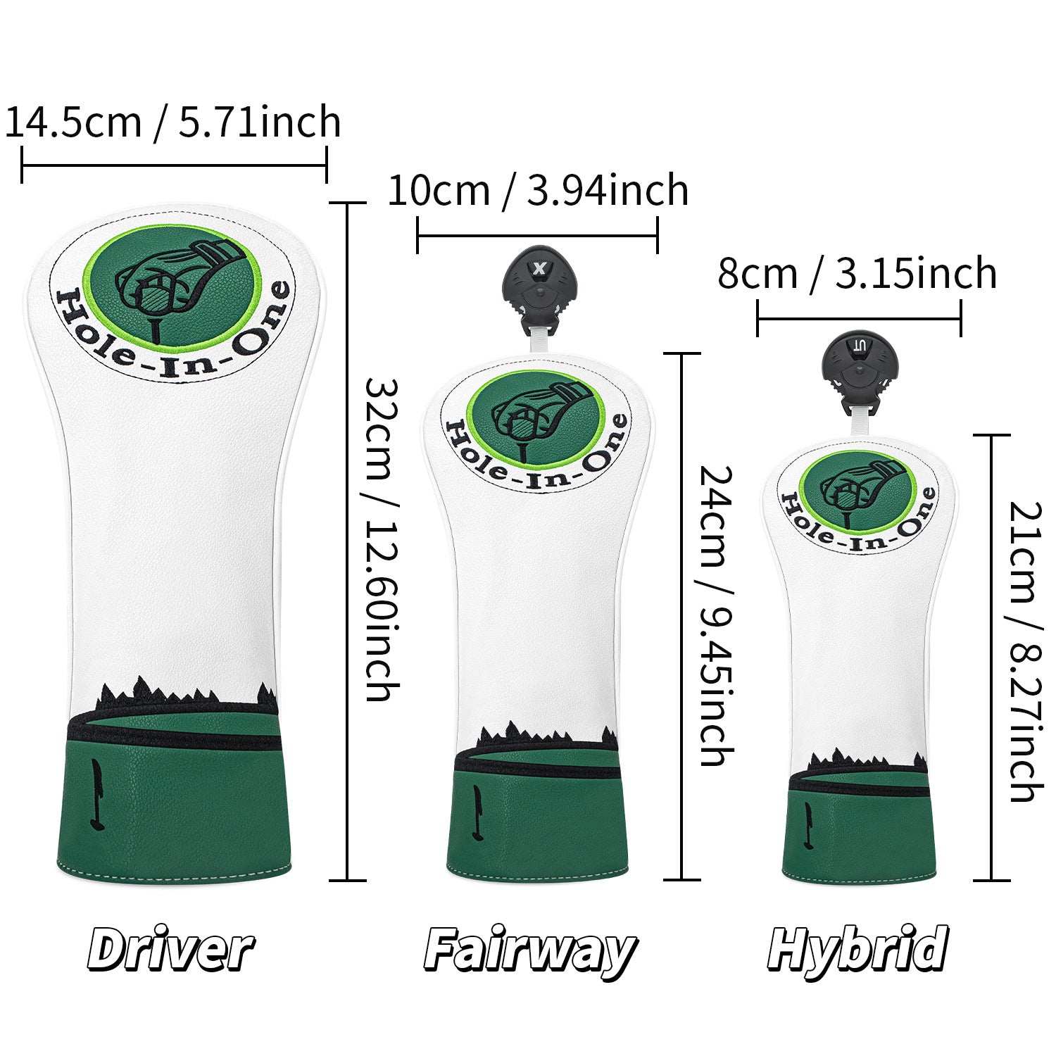 Hole-in-one Logo Embroidered Golf Head Covers Pu Leather Golf Accessories