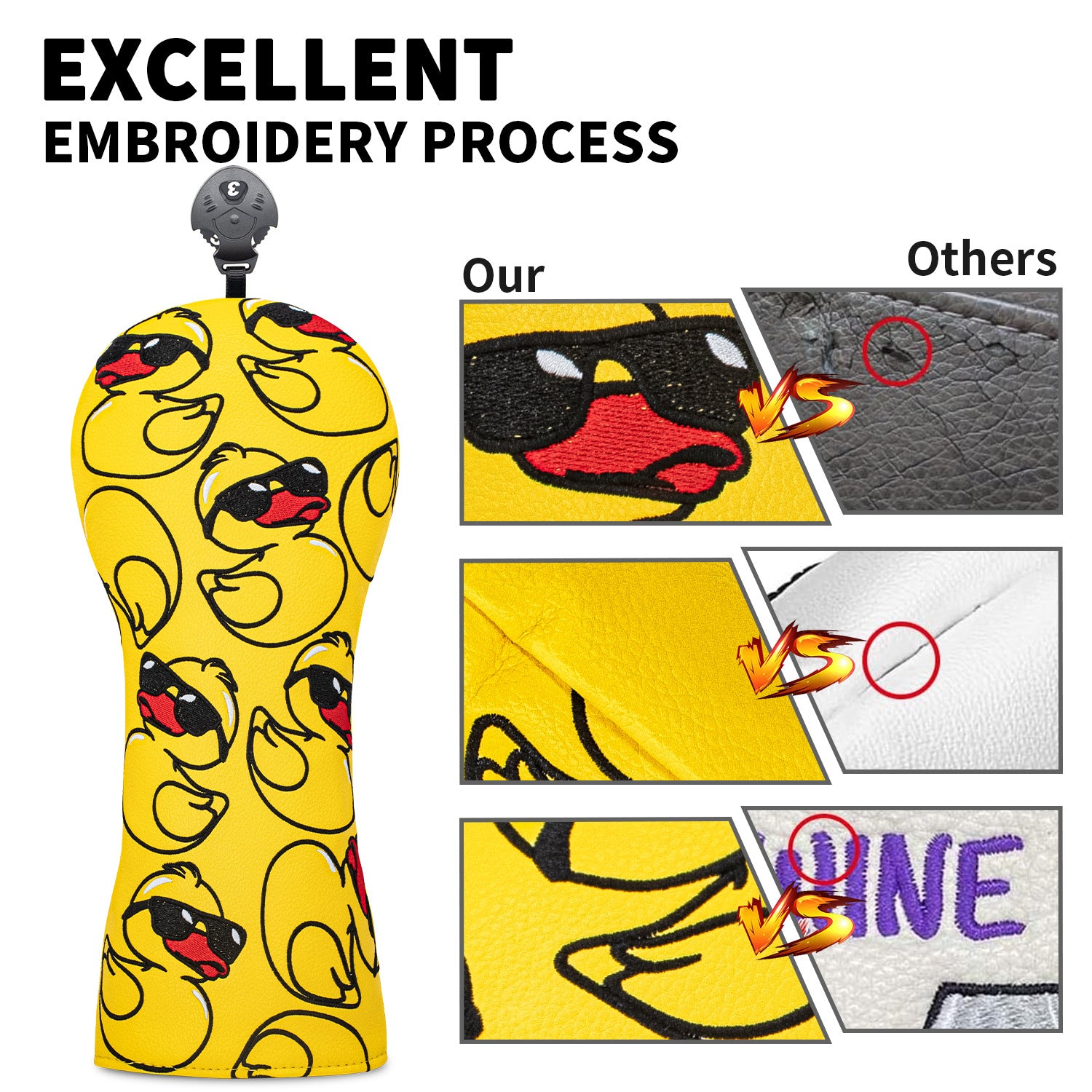 Animal Golf Covers Duckling in Sunglasses Premium Leather Golf Club Head Covers