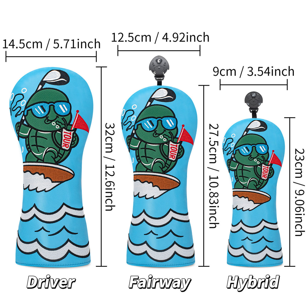 Golf Club Covers for Woods  Anime Turtle Embroidery PU Leather Premium